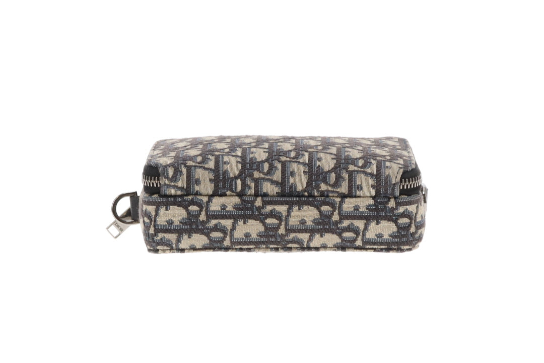Dior Zipped Pouch with Strap Black and Blue Oblique