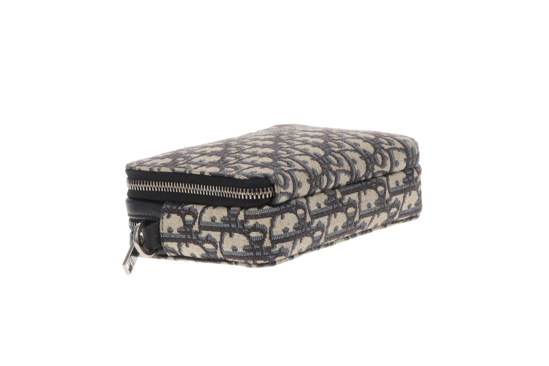 Dior Zipped Pouch with Strap Black and Blue Oblique