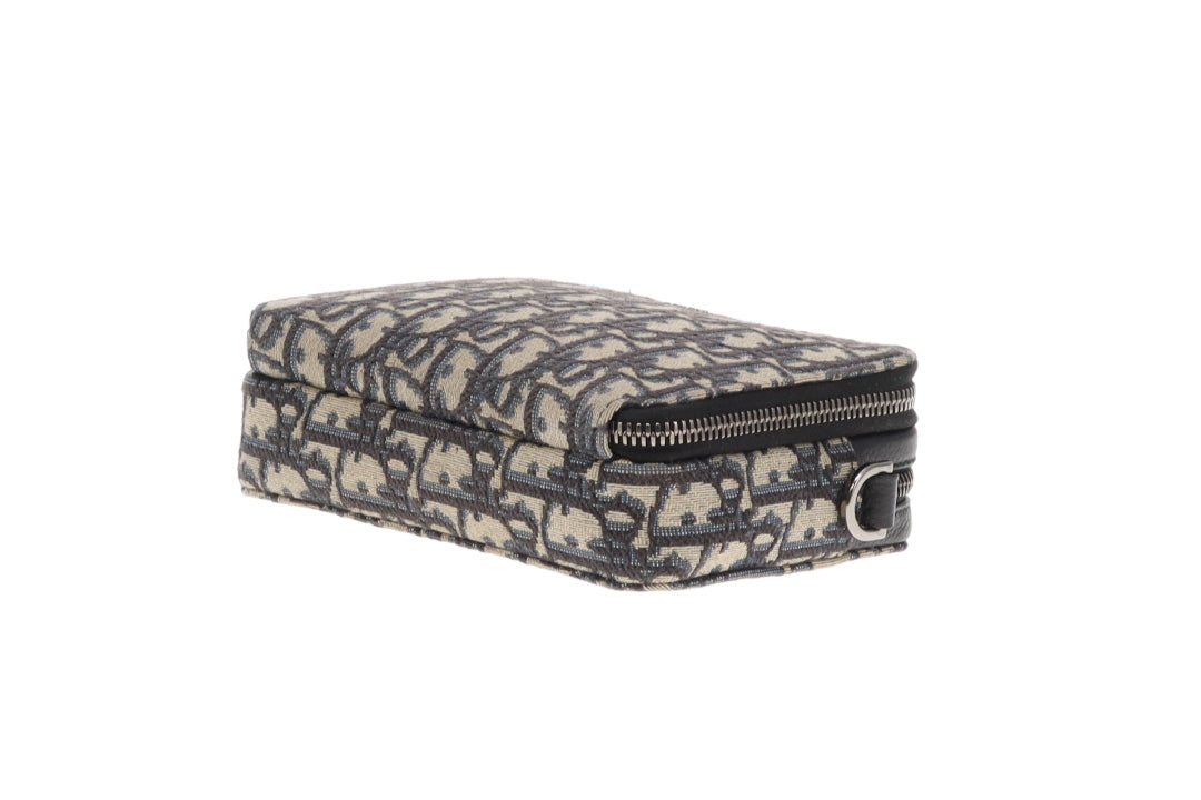 Dior Zipped Pouch with Strap Black and Blue Oblique
