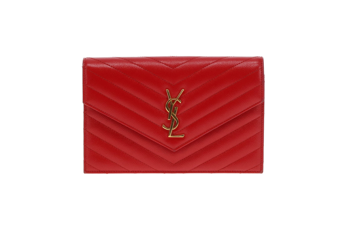 Saint Laurent Cassandre Chain Wallet Red GHW 2018