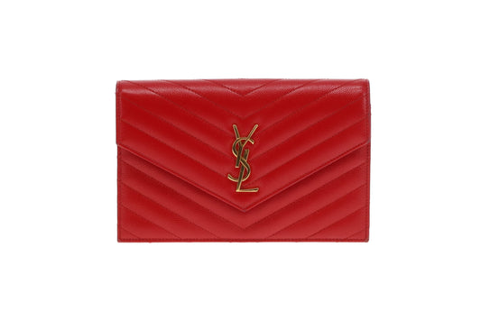 Saint Laurent Cassandre Chain Wallet Red GHW 2018
