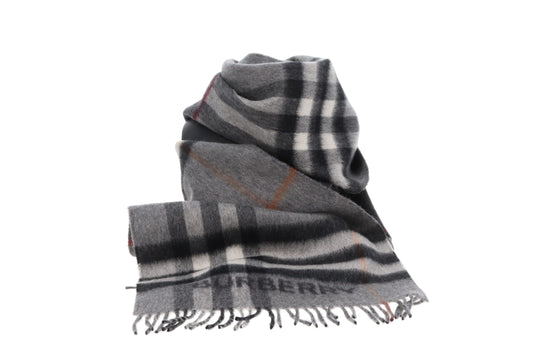 Burberry Check Logo Scarf Grey Check 100% Cashmere