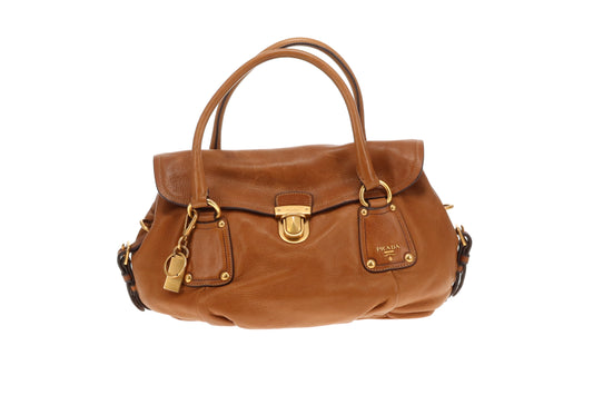 Prada Cervo Shine Nocciolo Shoulder Bag