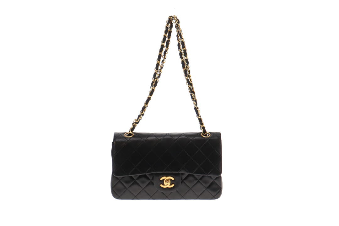 Chanel Small Black Classic Lambskin Double Flap Bag Vintage