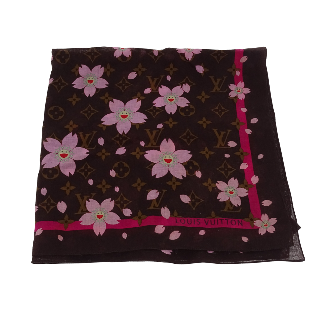 Louis Vuitton Square Scarf Monogram and Cherry Blossom 100% Cotton