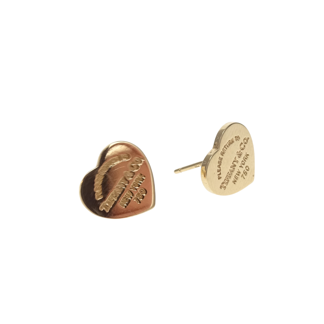 Tiffany & Co RTT Heart Stud Earrings 18k Yellow Gold