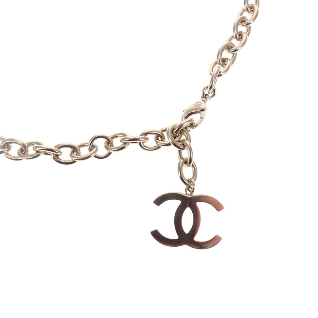 Chanel Logo Gold Tone Necklace With Onyx Caviar 2018