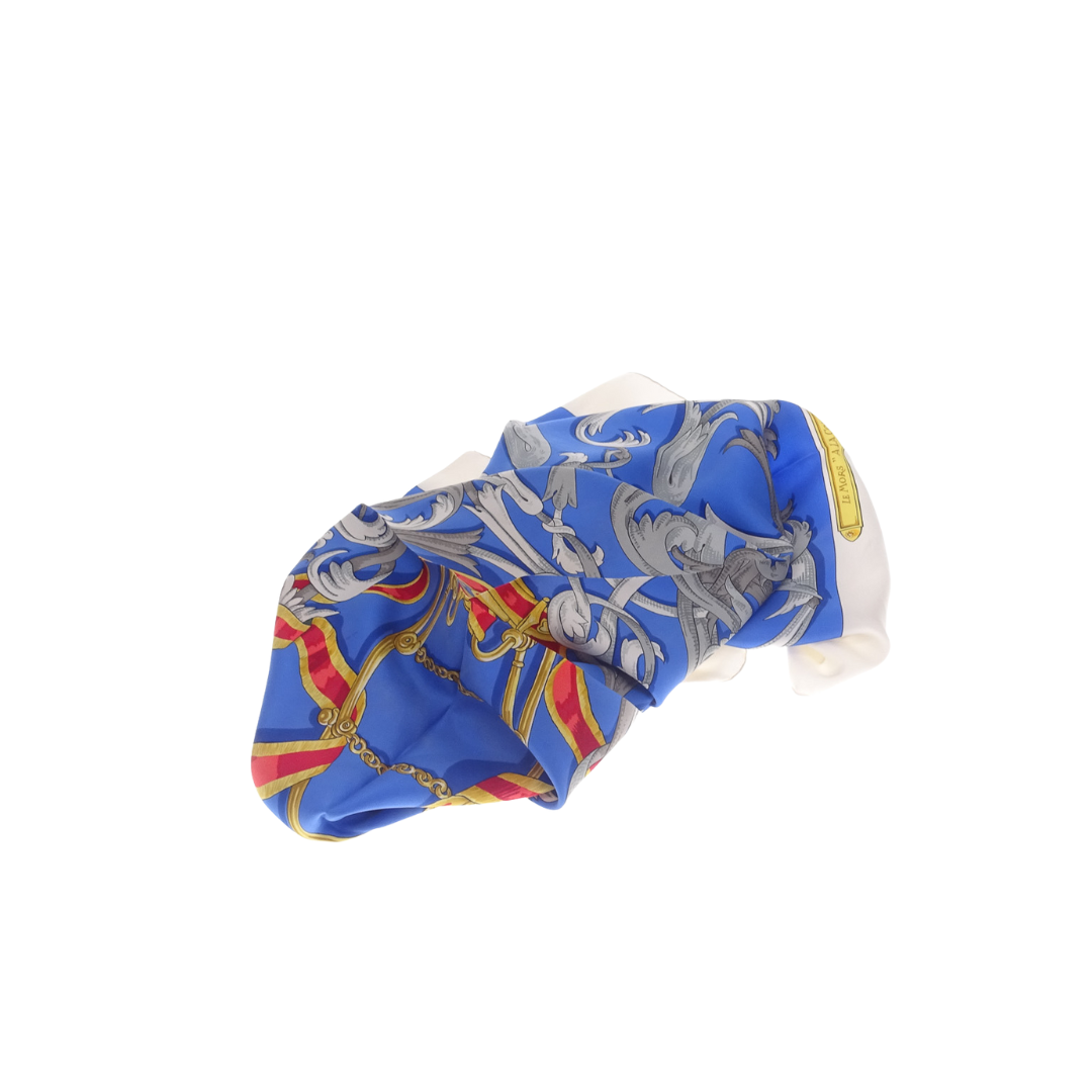 Hermes Blue 100% Silk Le Moris "A La Conetable" 90cm Scarf