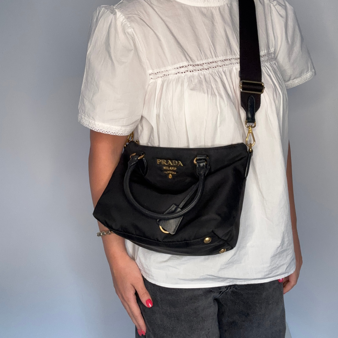 Prada Nylon Tote Small Convertible Black