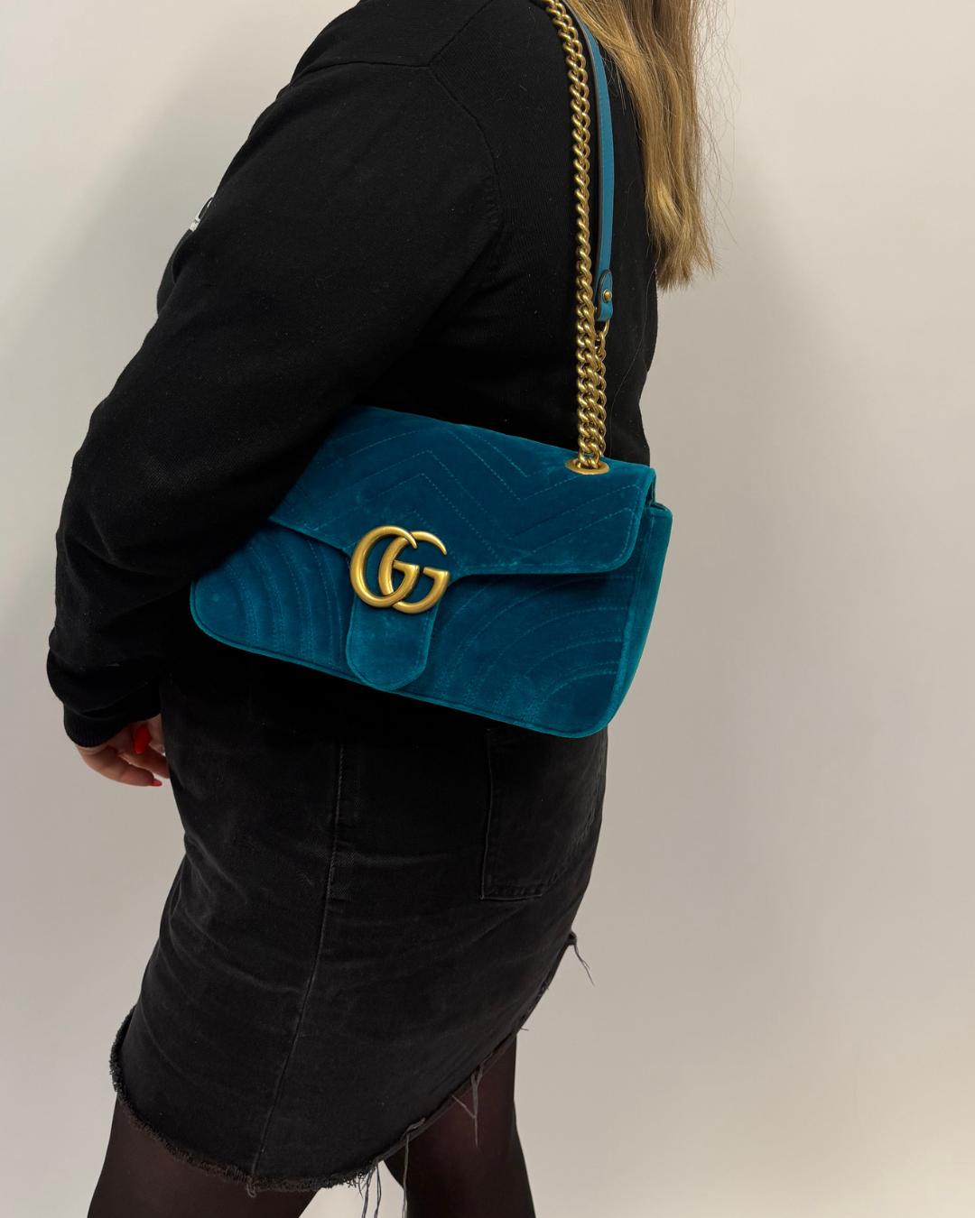 Gucci Marmont Flap Teal Velvet GHW