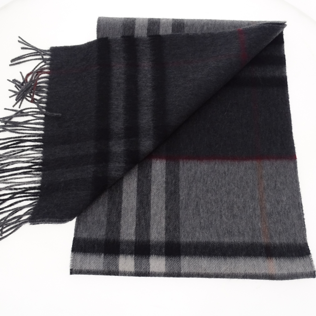Burberry Check Logo Scarf Grey Check 100% Cashmere