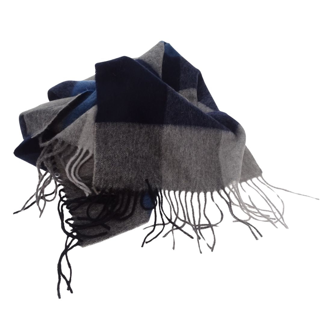 Burberry Scarf Grey/Navy/Blue Check 100% Lambswool