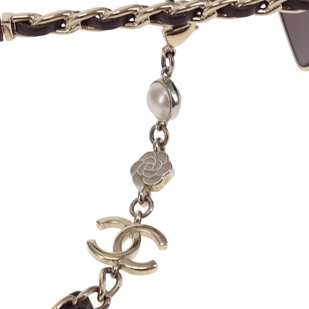Chanel Sunglasses with Chain Pale Gold and Brown with Logo Charm Chain