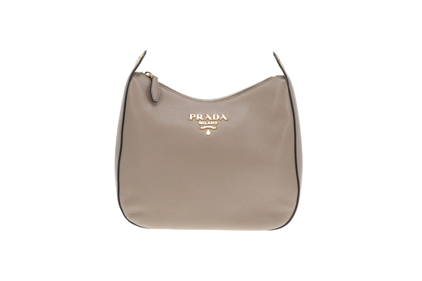 Prada Hobo Taupe Leather with Striped Canavs Strap