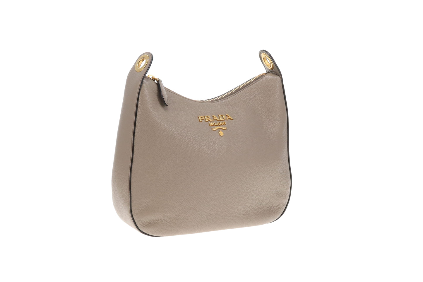 Prada Hobo Taupe Leather with Striped Canavs Strap
