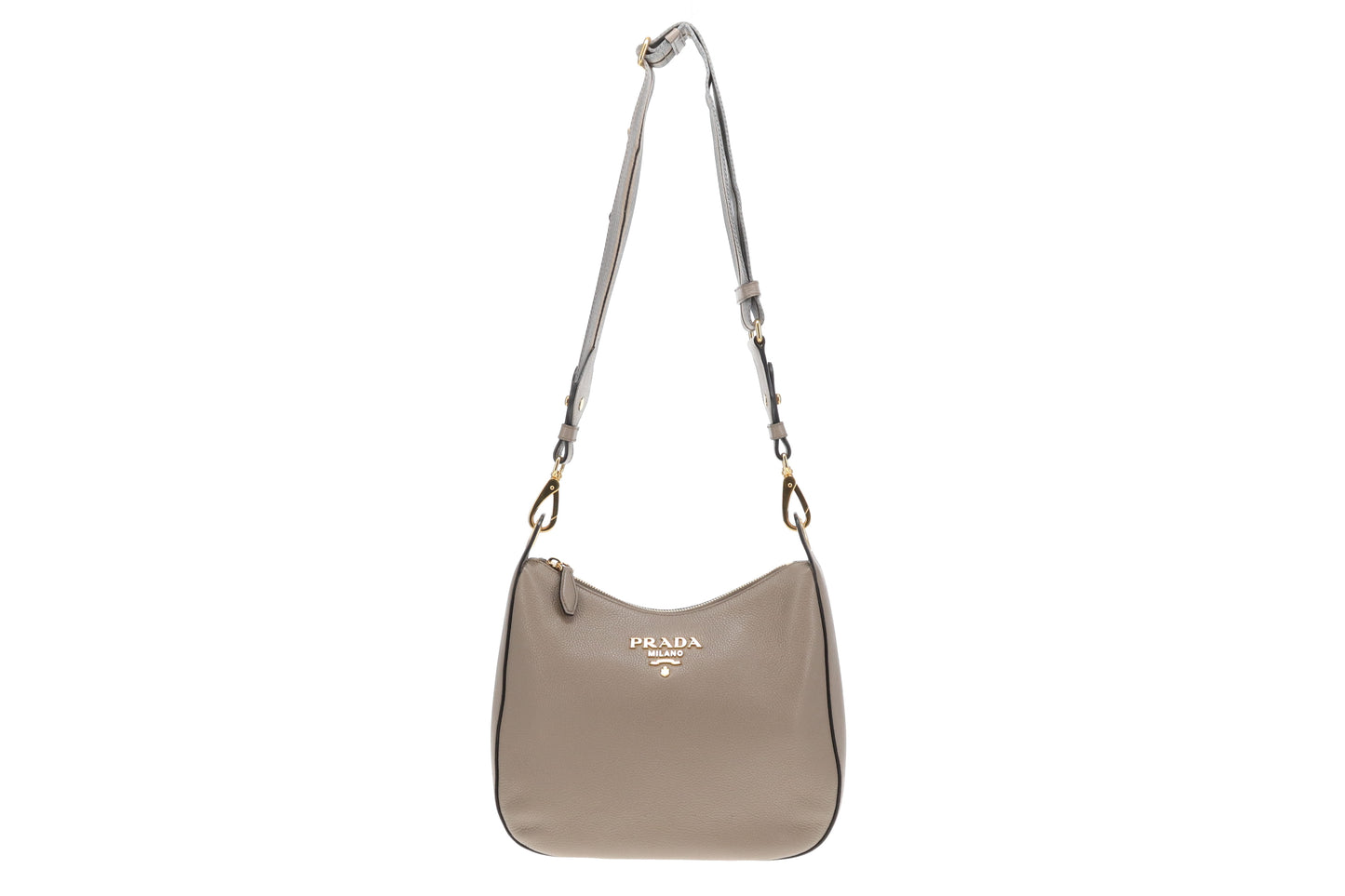 Prada Hobo Taupe Leather with Striped Canavs Strap