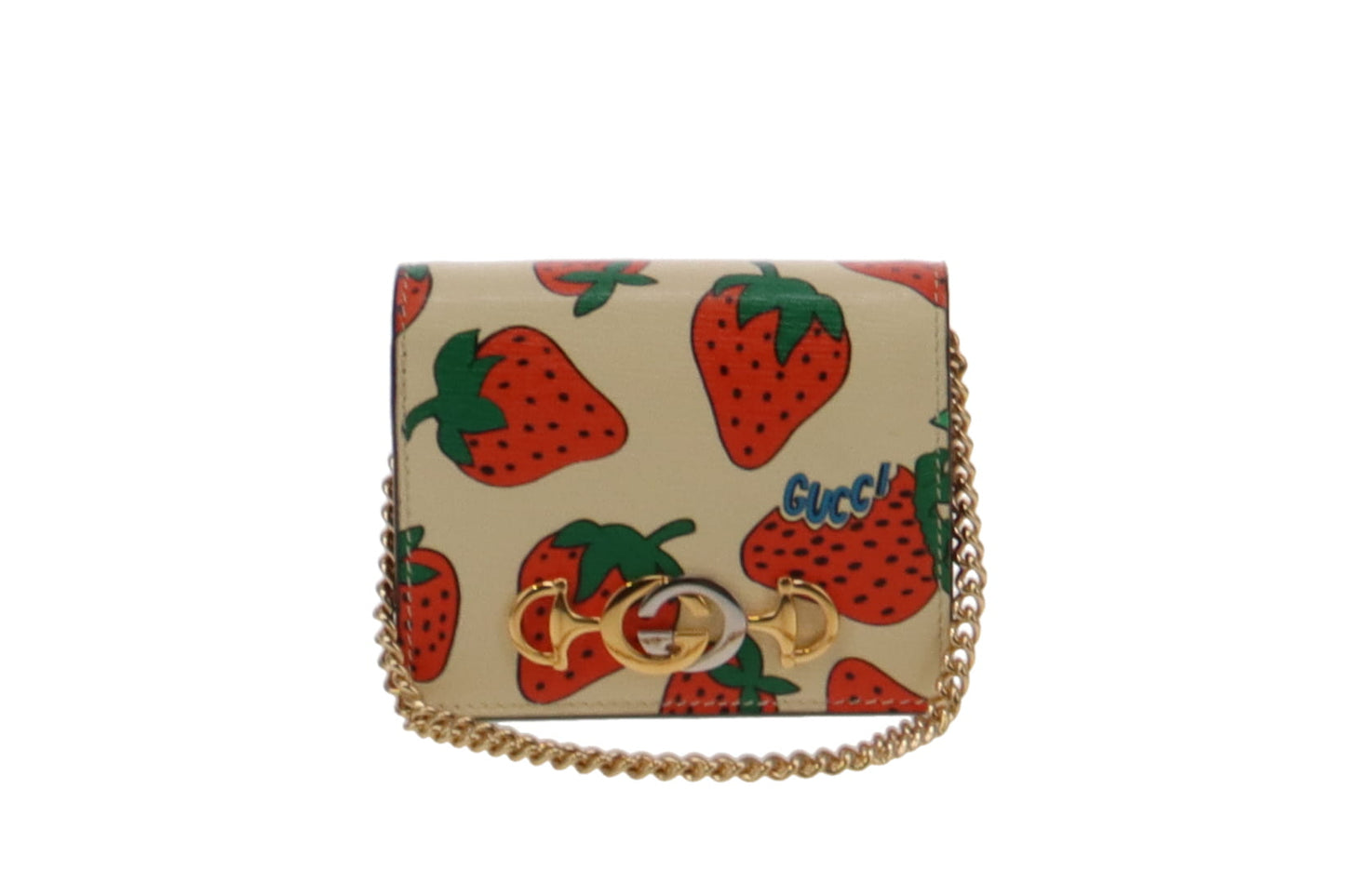 Gucci Leather Strawberry Zumi Card Case on Handheld Chain