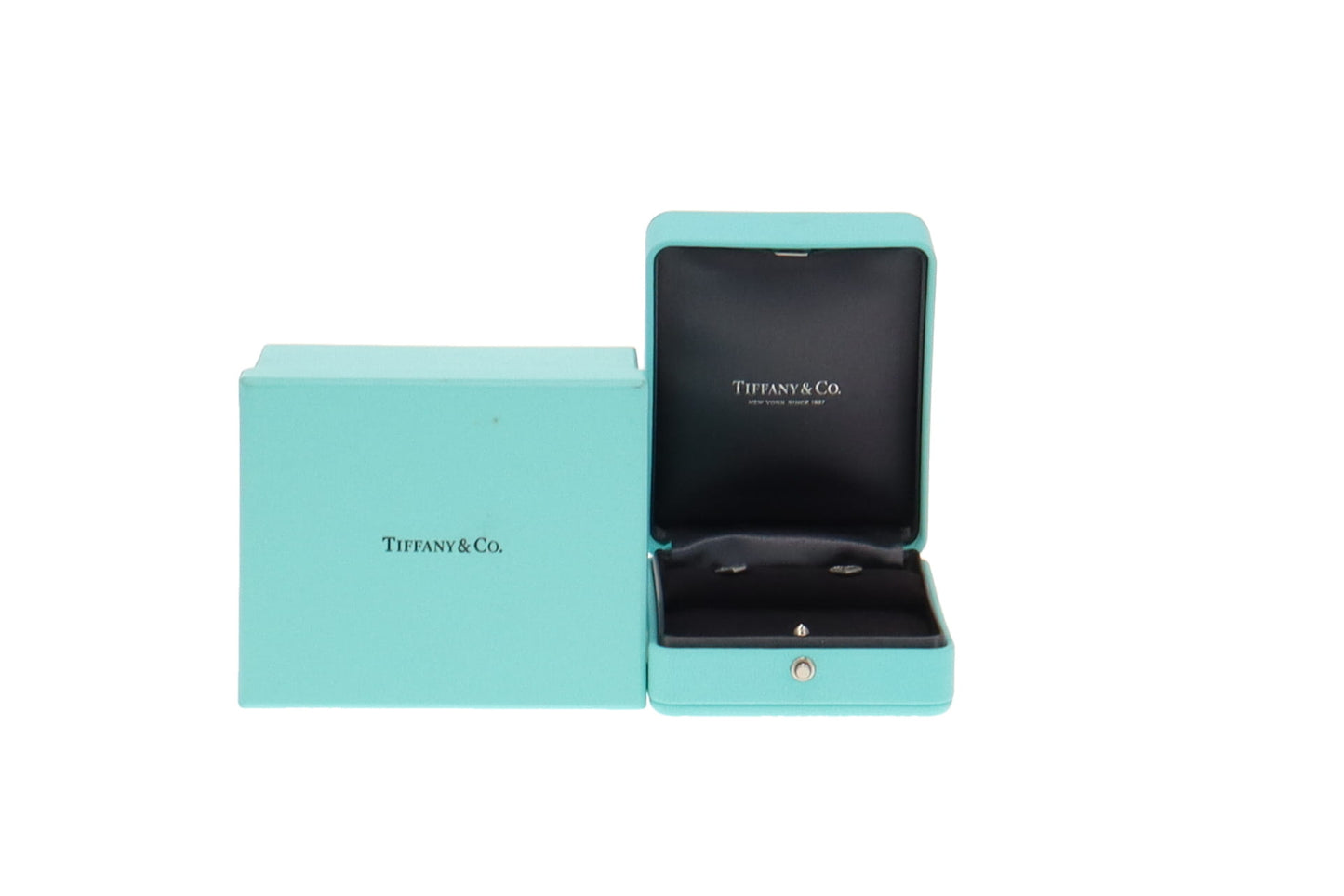 Tiffany & Co 18K White Gold RTT Mini Heart Earrings with 0.11 Total CW Diamond Surround