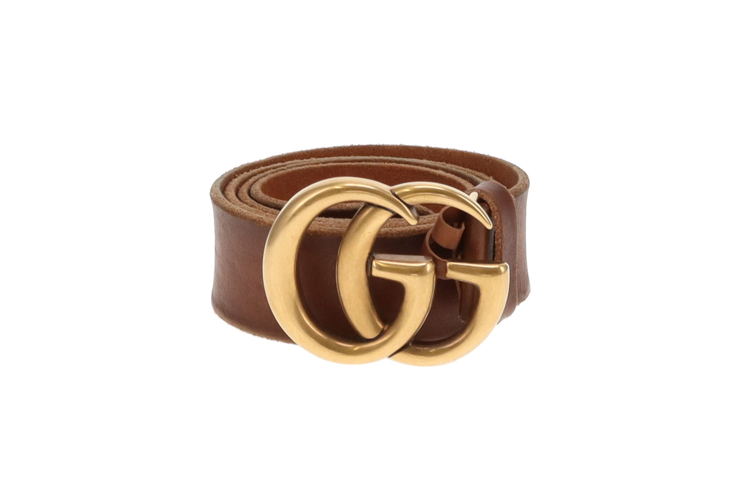 Gucci Brown Unfinished Faded Leather GHW Double G Wide Belt 85cm