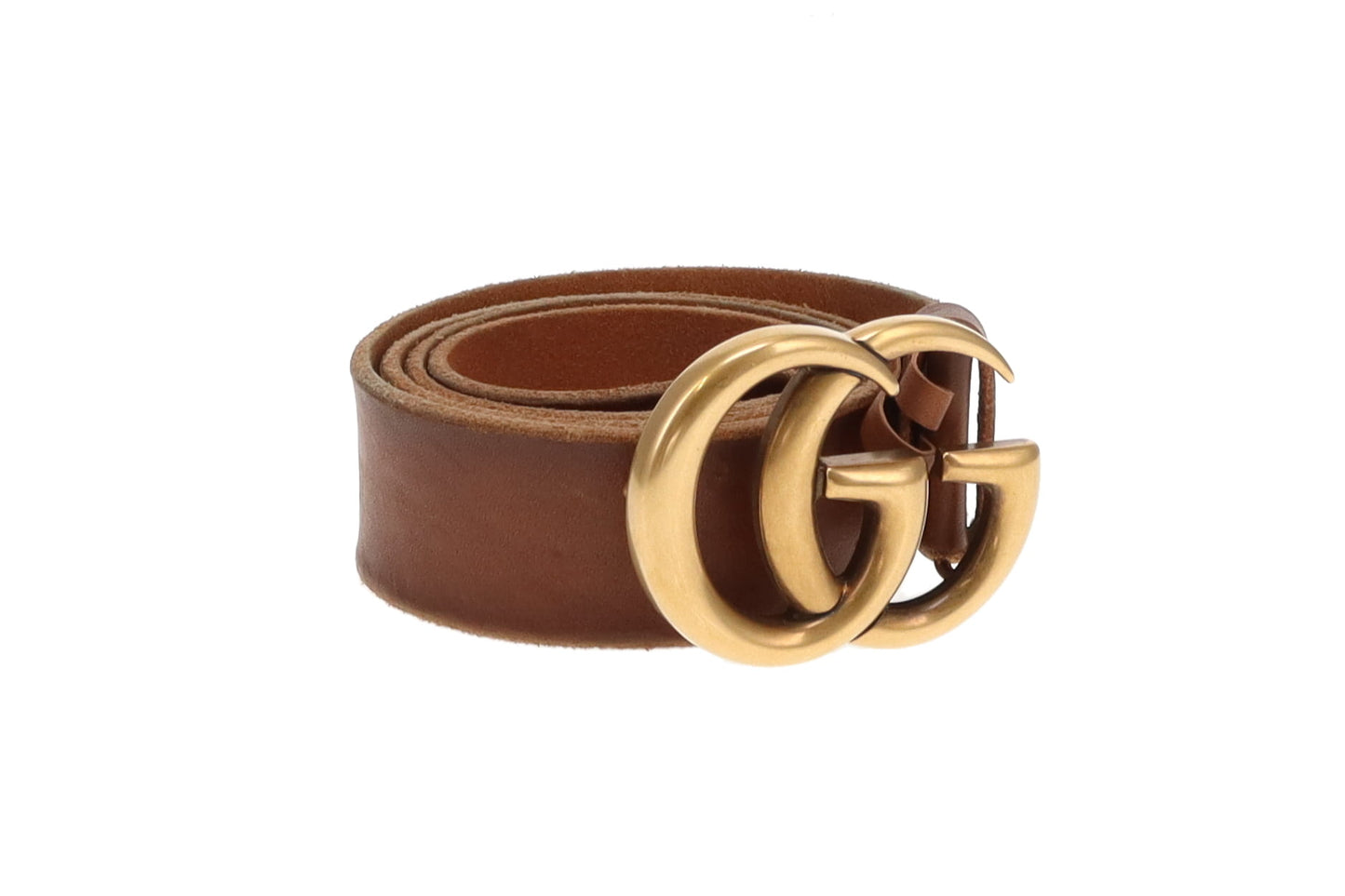Gucci Brown Unfinished Faded Leather GHW Double G Wide Belt 85cm