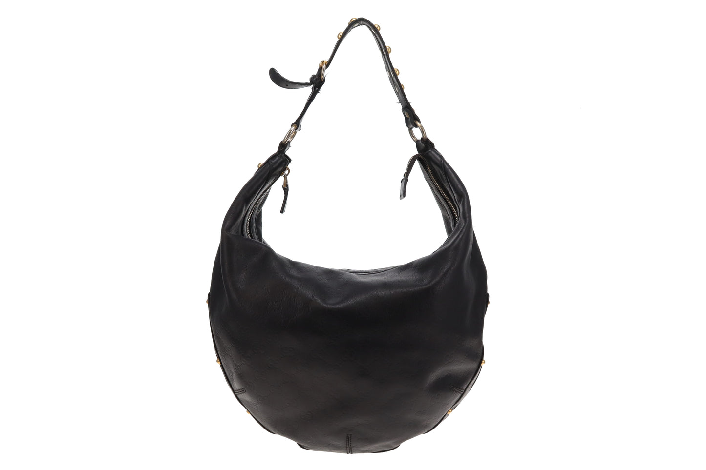 Gucci Guccissima Black Leather Hobo With Studded Shoulder Strap