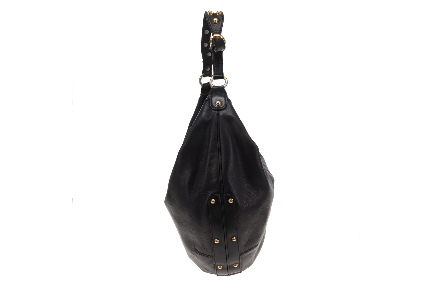 Gucci Guccissima Black Leather Hobo With Studded Shoulder Strap