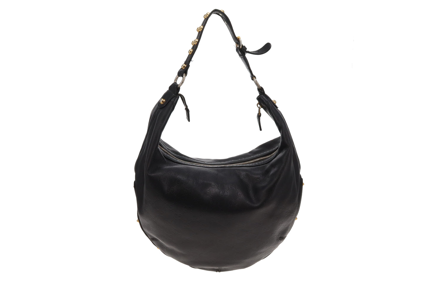 Gucci Guccissima Black Leather Hobo With Studded Shoulder Strap