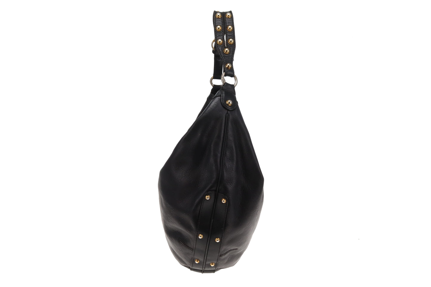 Gucci Guccissima Black Leather Hobo With Studded Shoulder Strap