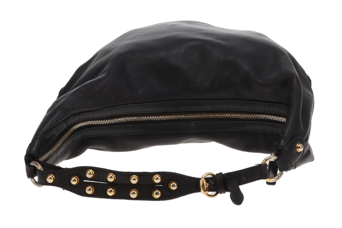 Gucci Guccissima Black Leather Hobo With Studded Shoulder Strap
