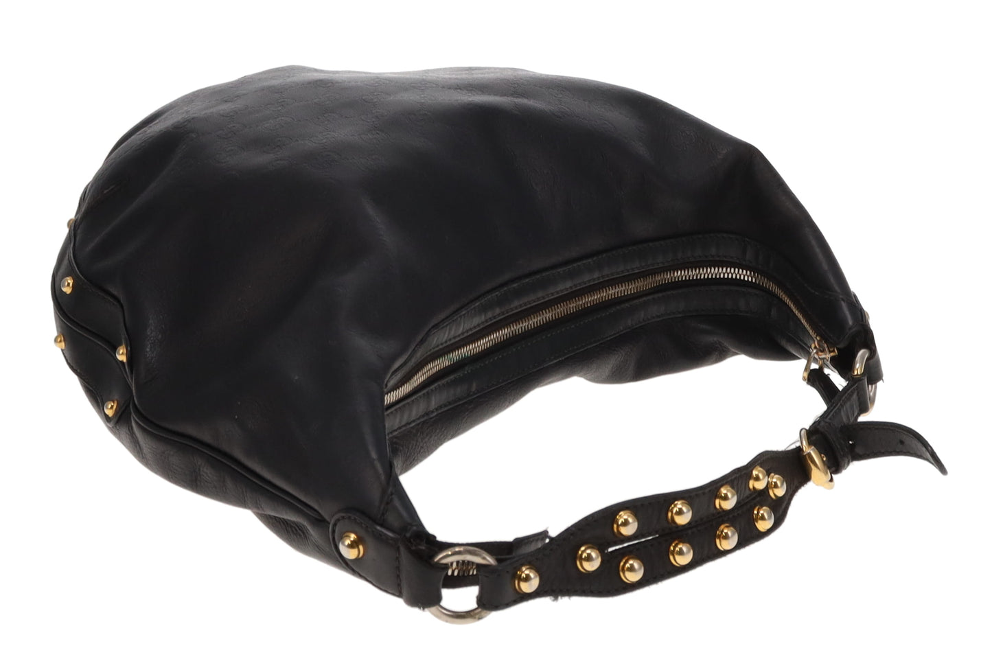 Gucci Guccissima Black Leather Hobo With Studded Shoulder Strap