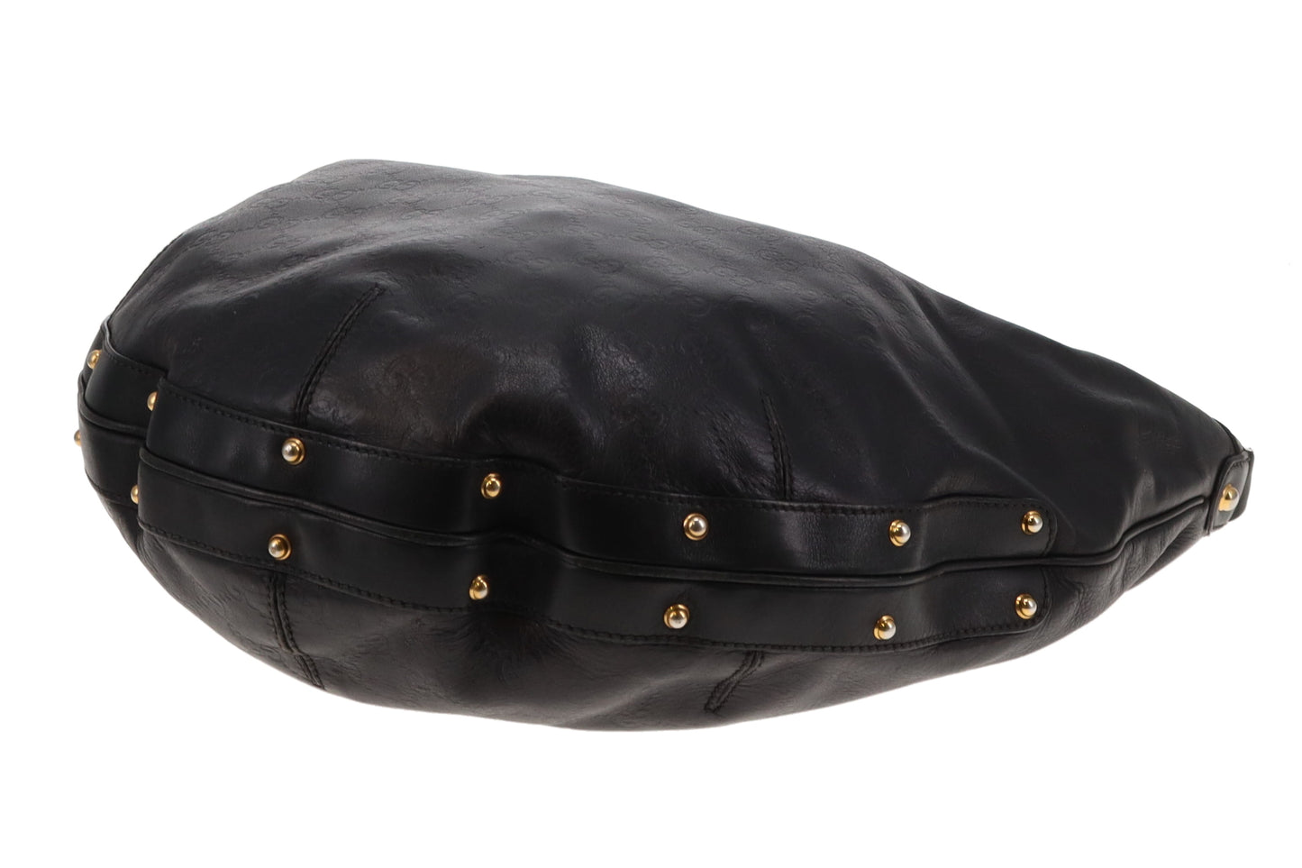 Gucci Guccissima Black Leather Hobo With Studded Shoulder Strap