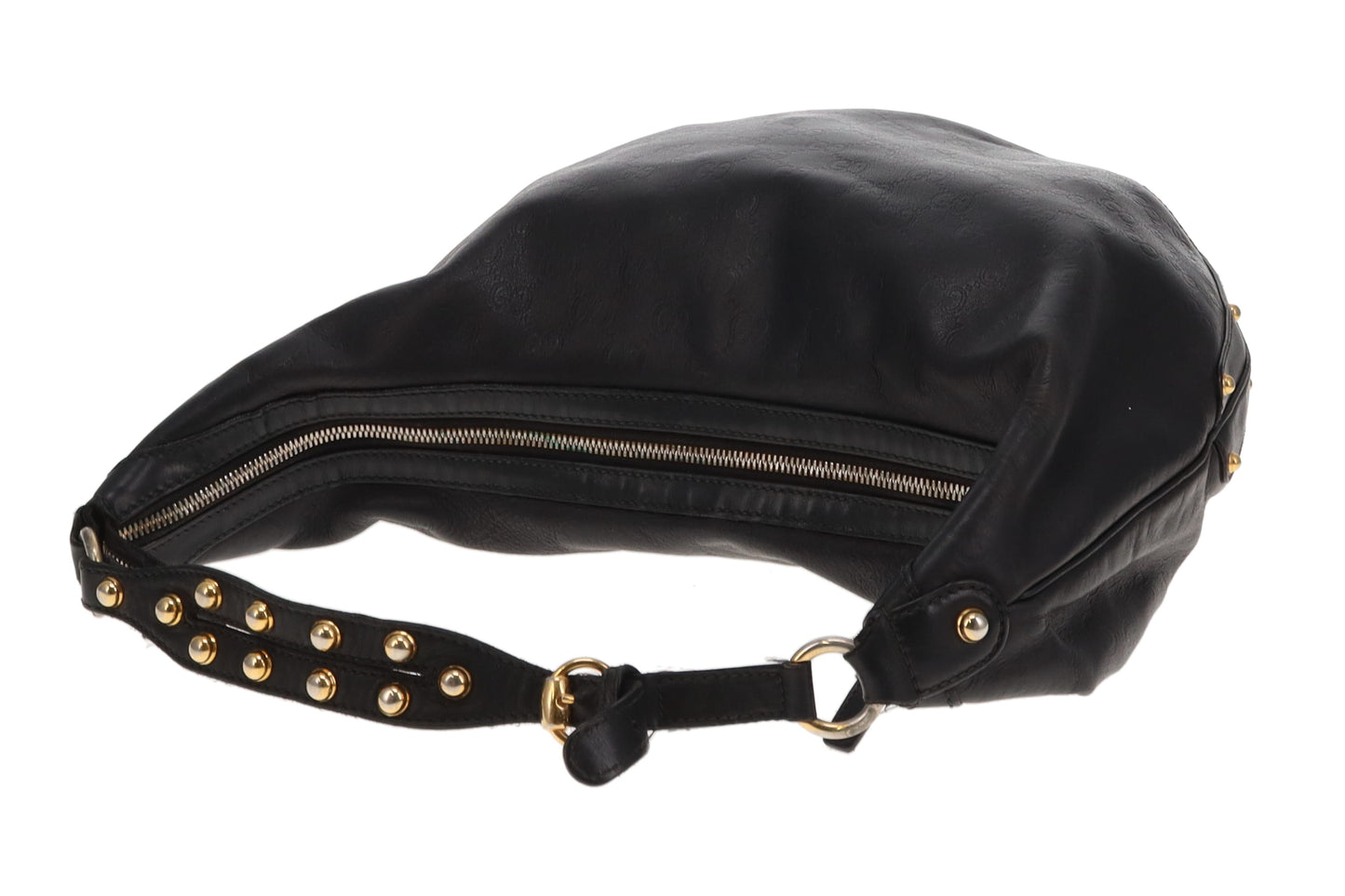Gucci Guccissima Black Leather Hobo With Studded Shoulder Strap