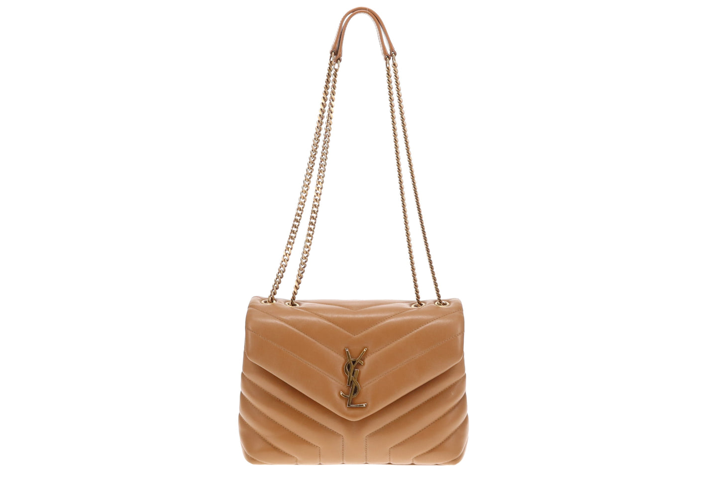 Saint Laurent Caramel Chevron Leather GHW Small Loulou 2022