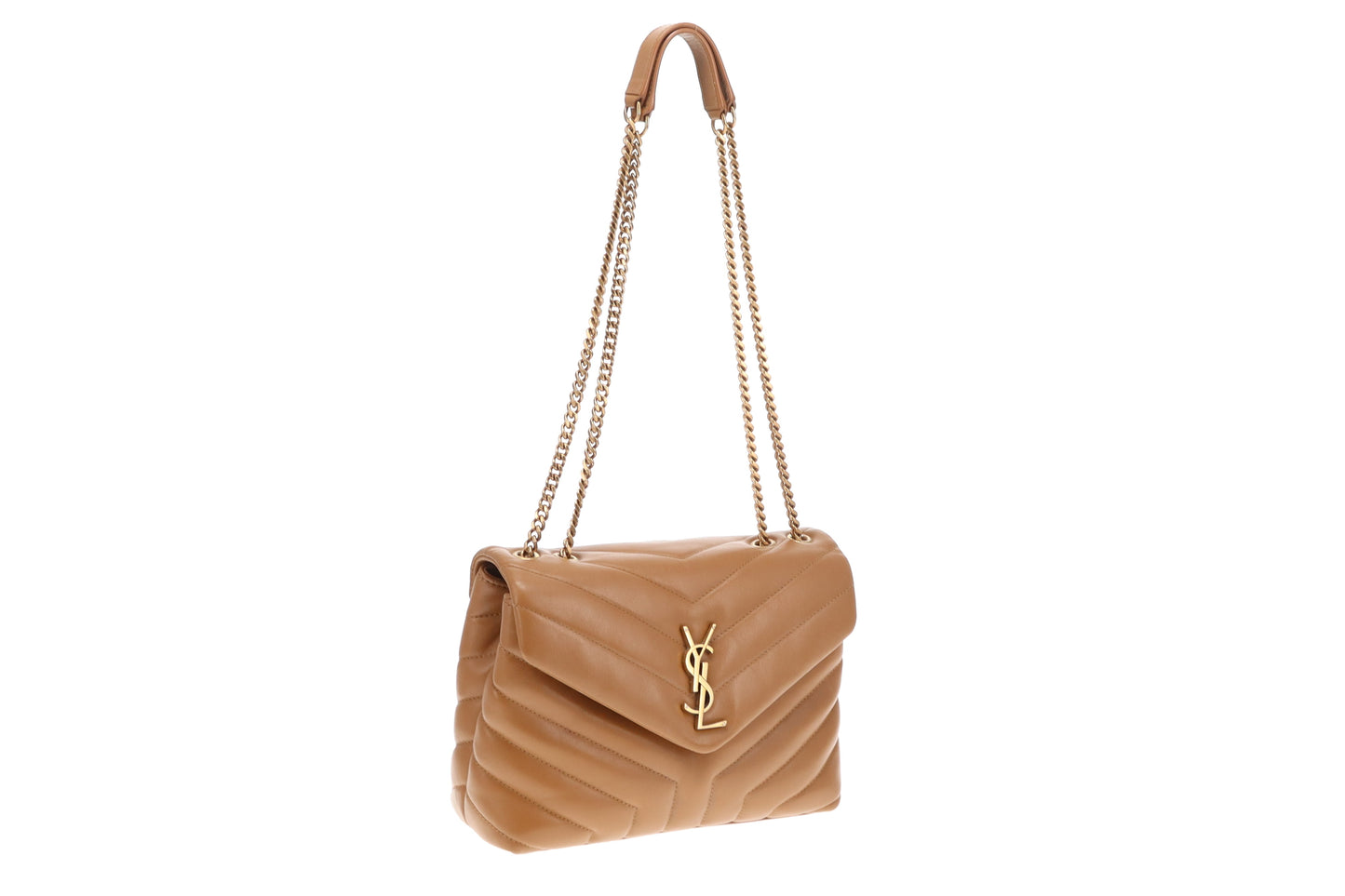 Saint Laurent Caramel Chevron Leather GHW Small Loulou 2022
