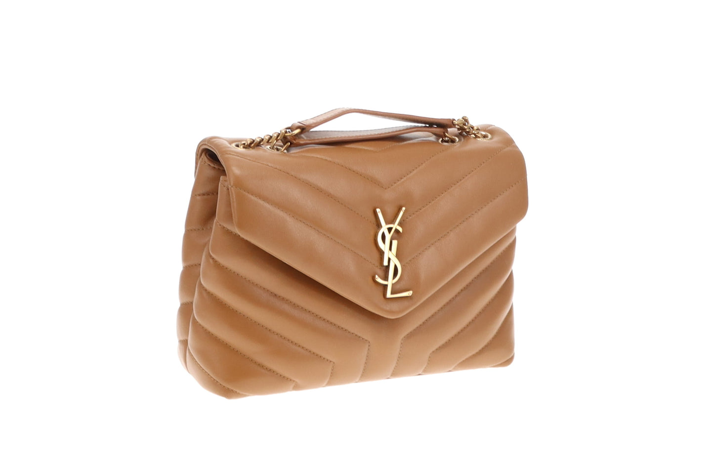 Saint Laurent Caramel Chevron Leather GHW Small Loulou 2022