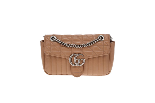 Gucci Marmont Small Mixed Quilt Dark Beige SHW