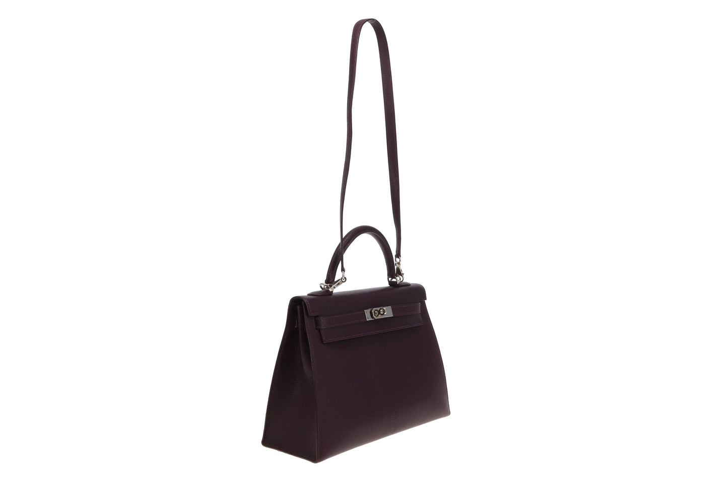Hermes Sellier Kelly 32cm Chevre De Coromandel Raisin With Palladium Hardware 2005