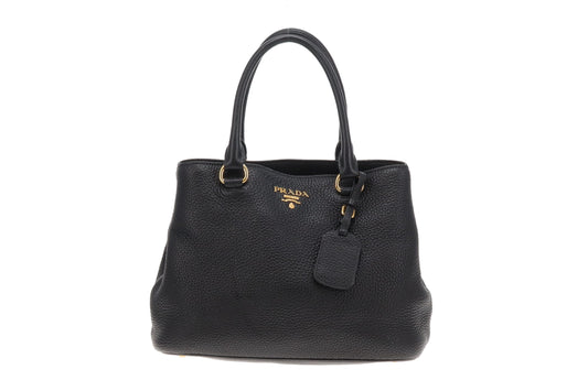 Prada Vitello Daino Small Tote Black  with Strap