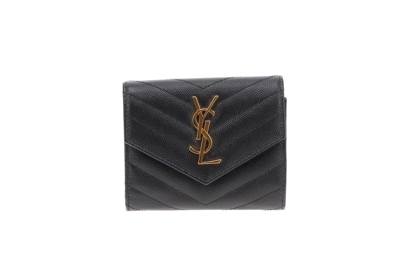 Saint Laurent Flap Wallet Compact In Black Grain De Poudre Leather