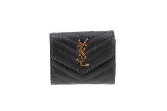 Saint Laurent Flap Wallet Compact In Black Grain De Poudre Leather