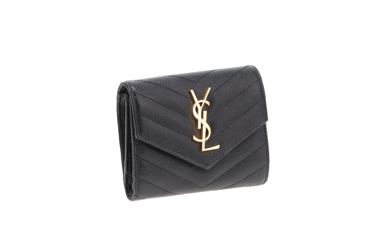 Saint Laurent Flap Wallet Compact In Black Grain De Poudre Leather