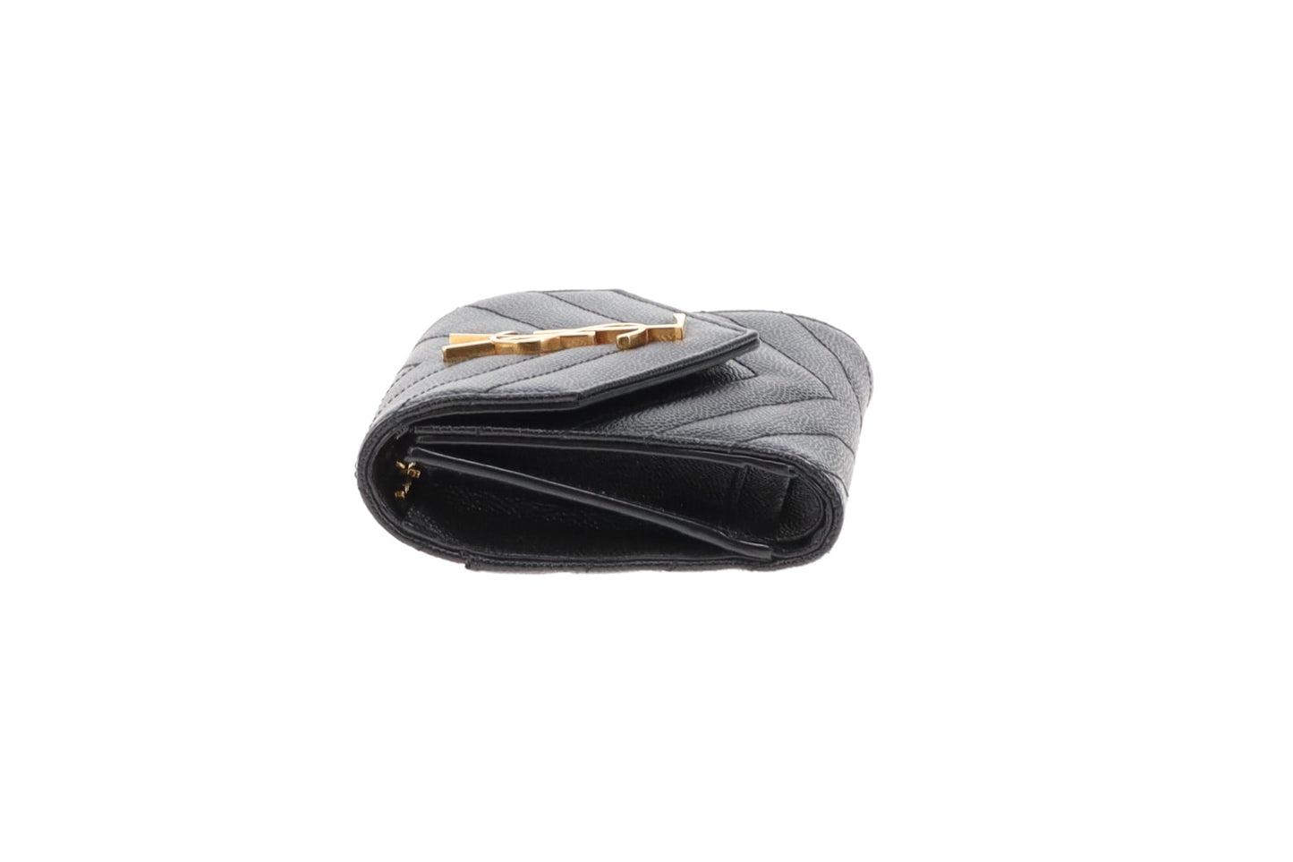 Saint Laurent Flap Wallet Compact In Black Grain De Poudre Leather