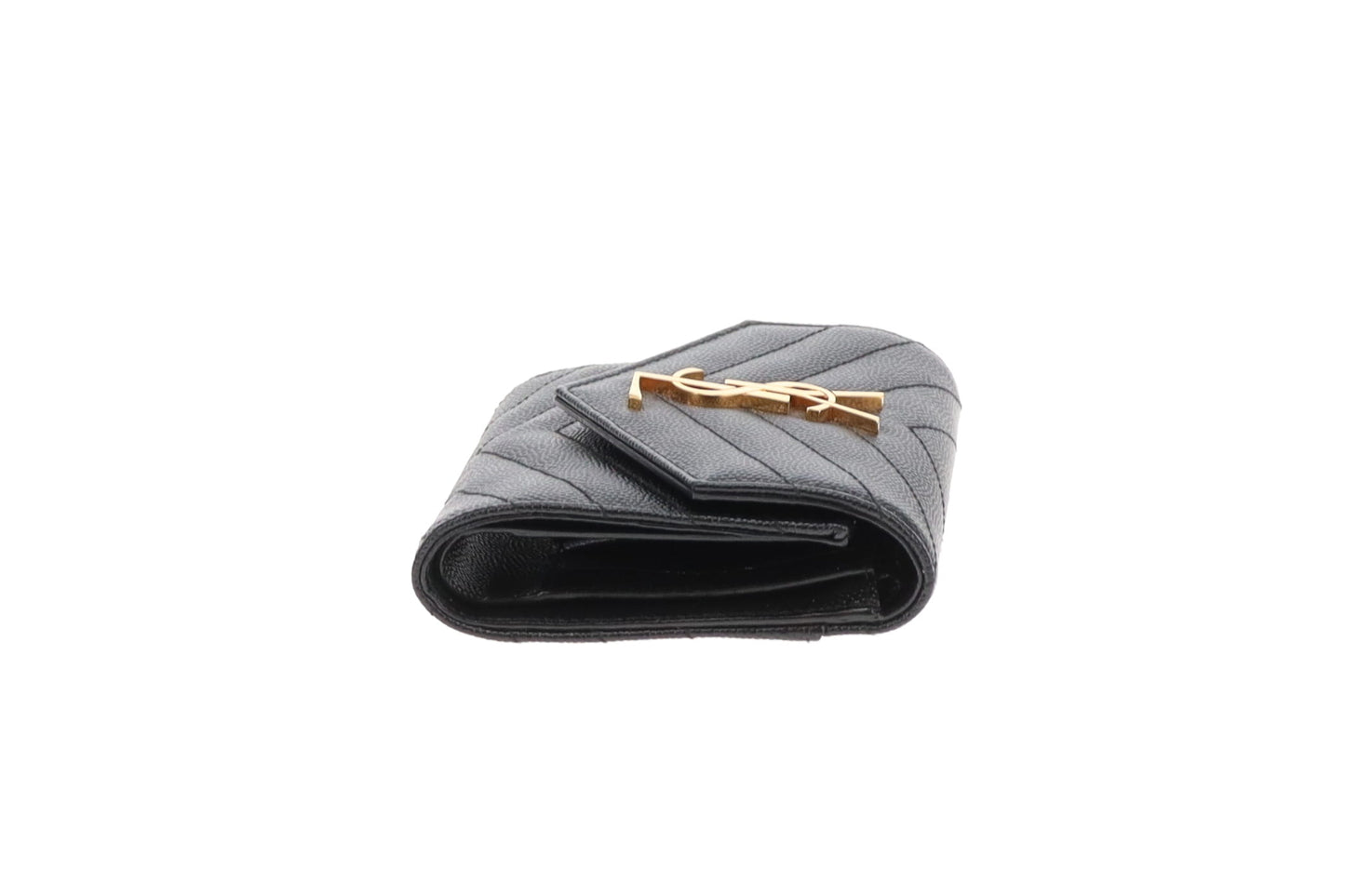 Saint Laurent Flap Wallet Compact In Black Grain De Poudre Leather