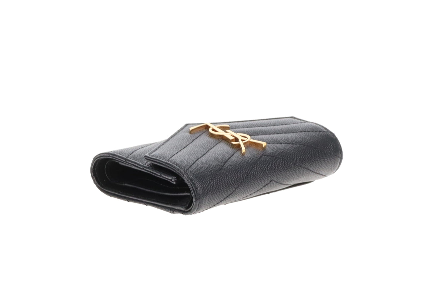 Saint Laurent Flap Wallet Compact In Black Grain De Poudre Leather