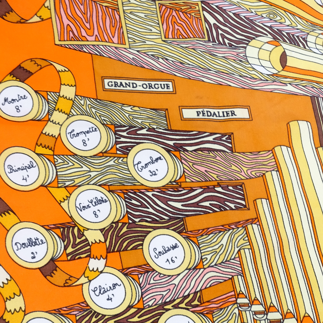 Hermes Point D'Orgue Scarf 90 Orange 100% Silk