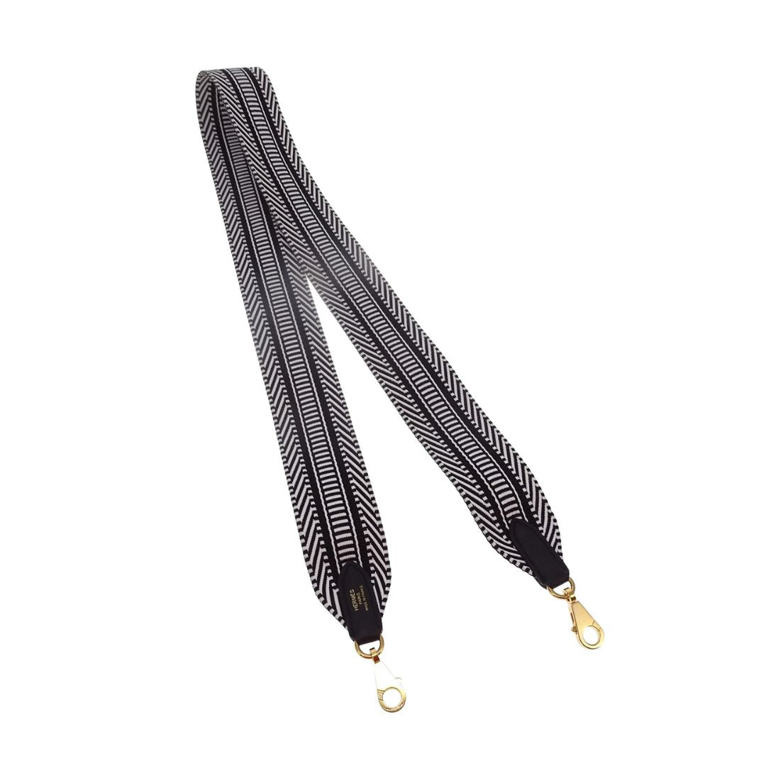 Hermes Canvas Strap 50mm Ecru/Noir Pattern GHW