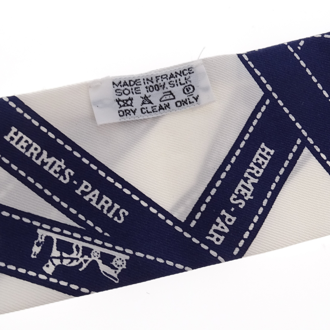 Hermes Silk Twilly Navy Ribbon Detail