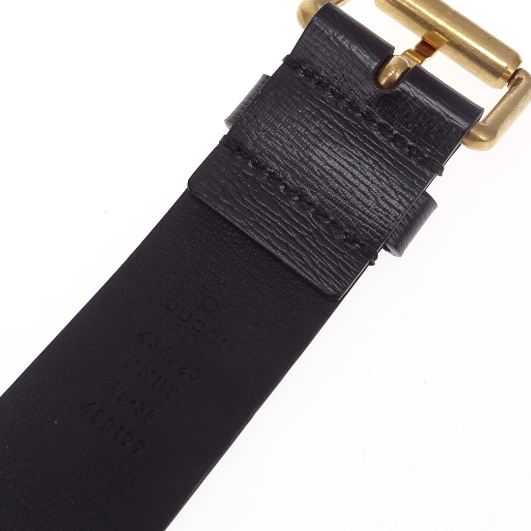 Gucci Kingsnake Belt In Black Leather With Gold Buckle 95cm 30"