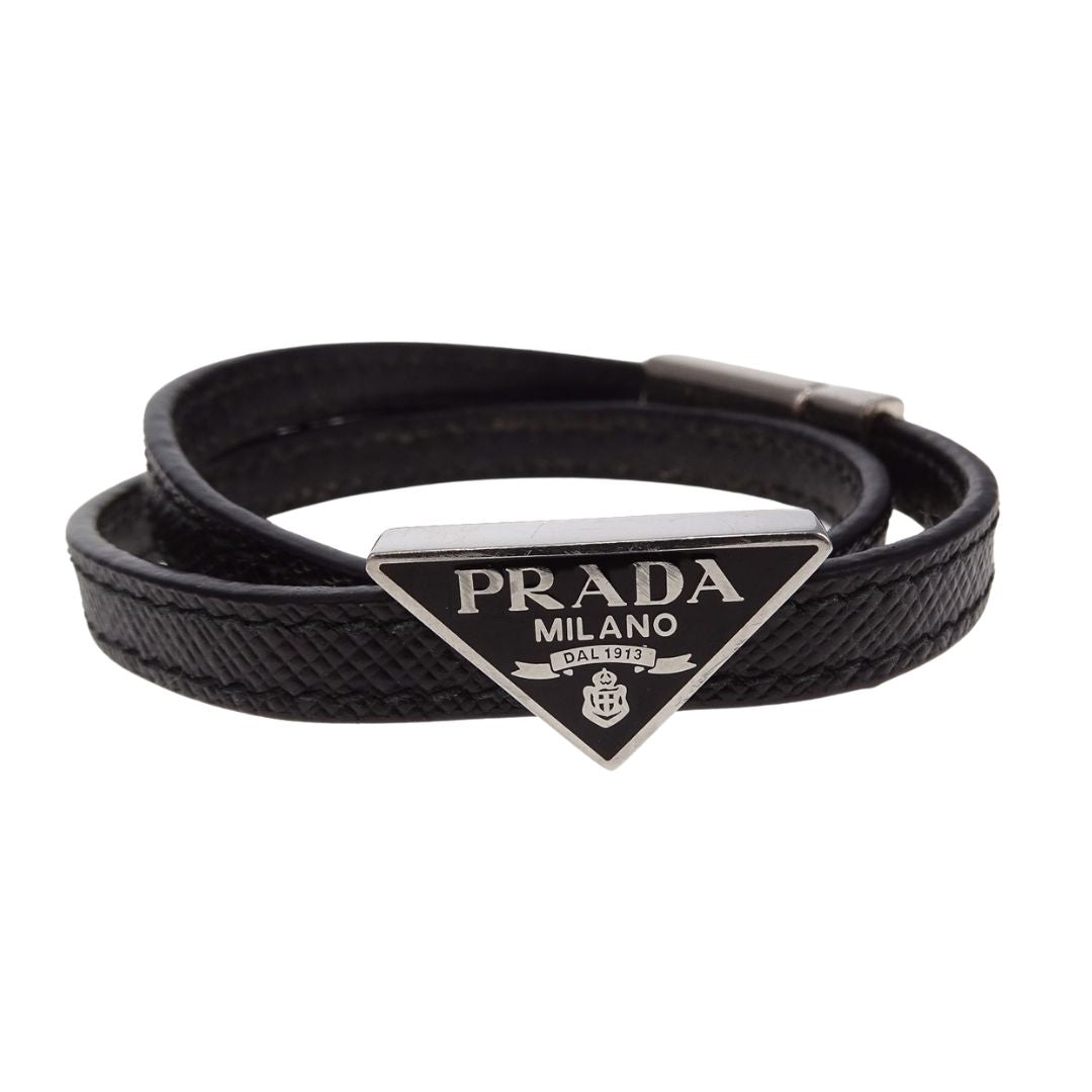 Prada Triangle Logo Double Wrap Bracelet