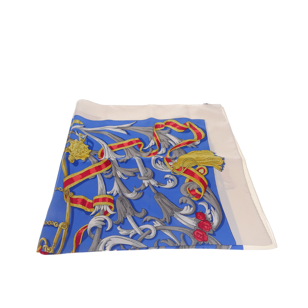 Hermes Blue 100% Silk Le Moris "A La Conetable" 90cm Scarf